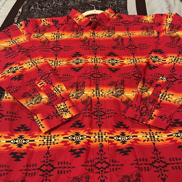 Ariat Red and Yellow Casual Button Down Shirt, size large - Picture 7 of 11
